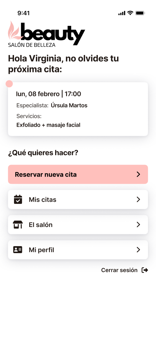App de salón de estética con marca propia